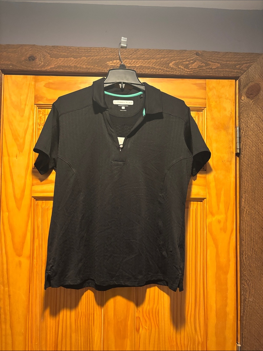 Pebble Beach Black Polo with Teal Trim